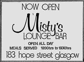 Misty's bar 183 Hope Street advert 1979